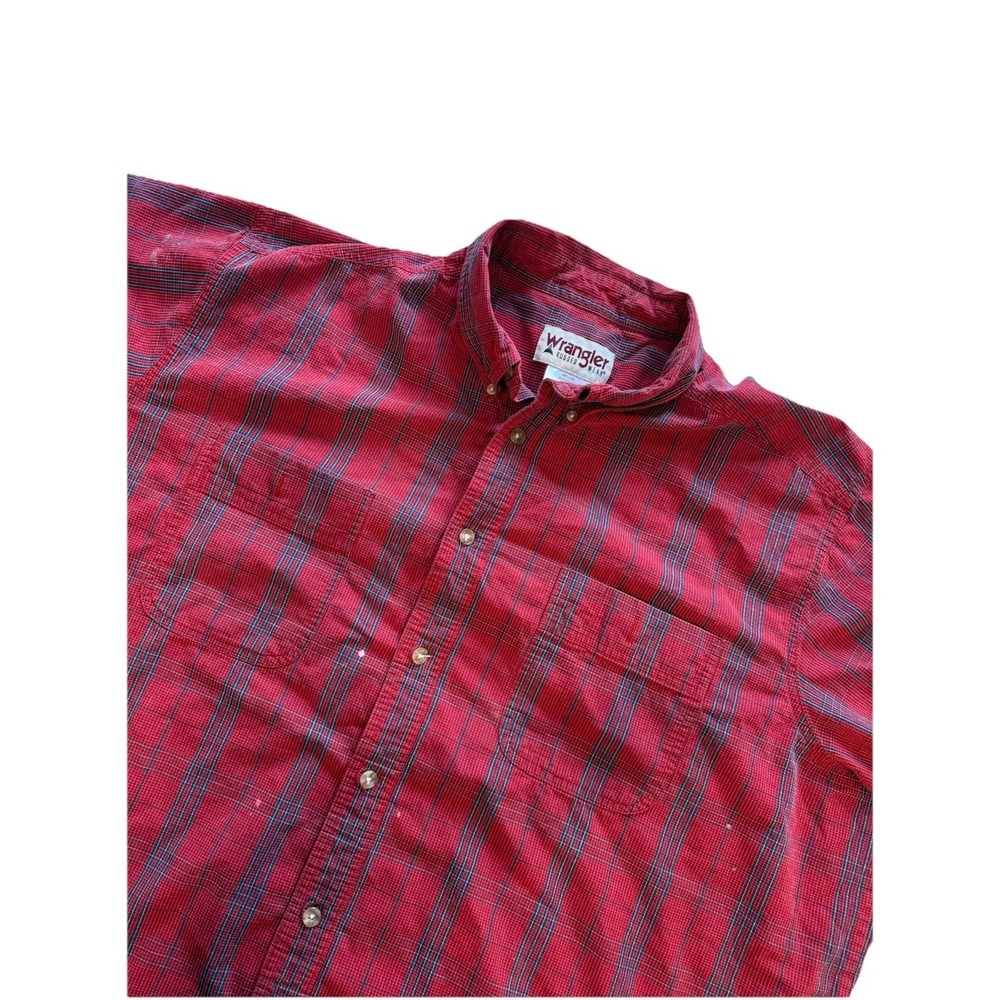 Wrangler Rugged Wear Button Down Plaid Short Sleeve Shirt Mens 3X Red Textured